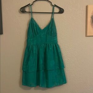 Green Spaghetti Strap Sundress with Floral Embroidery